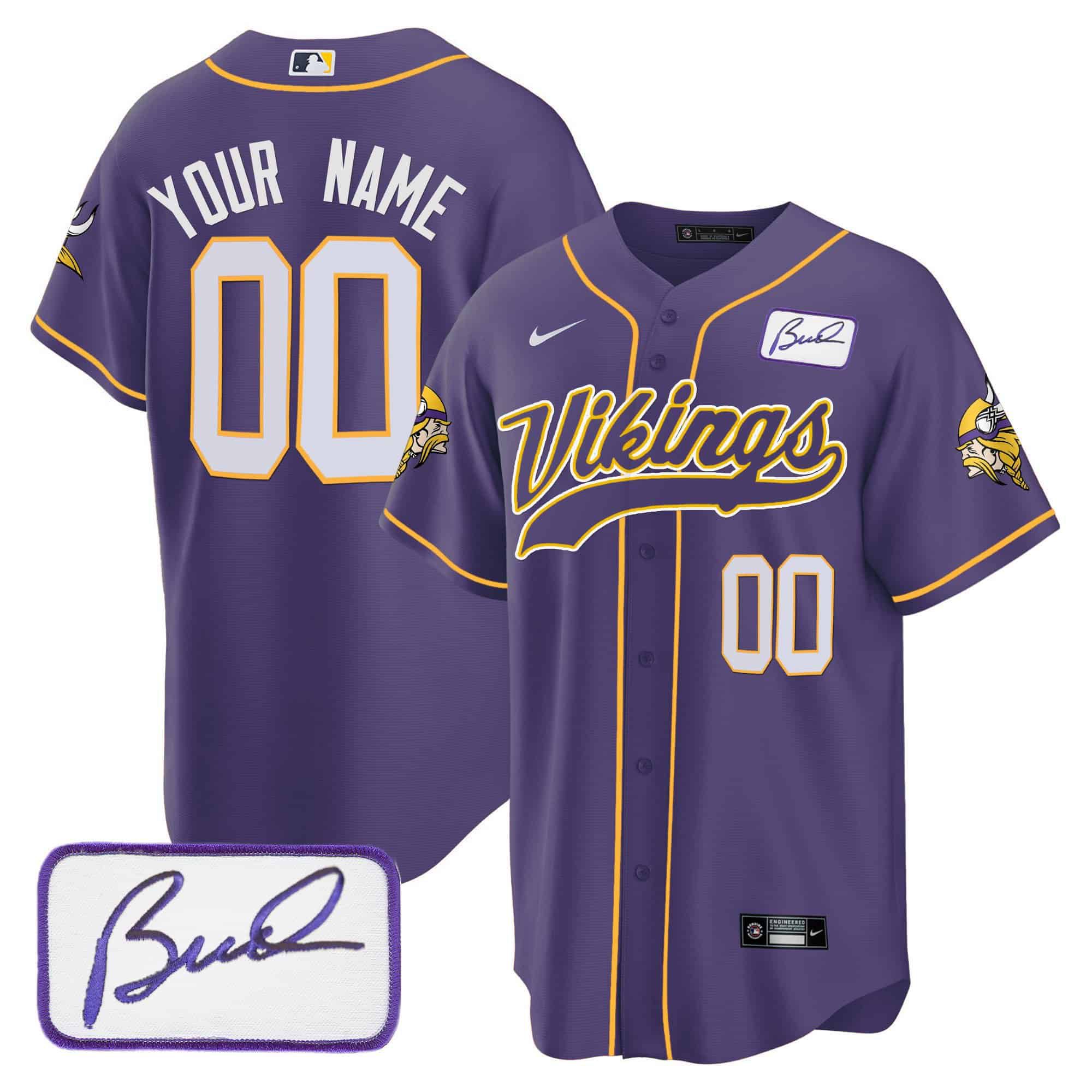 Men Minnesota Vikings Purple 2024 Nike Bud Grant Patch Baseball Custom NFL Jersey style 1